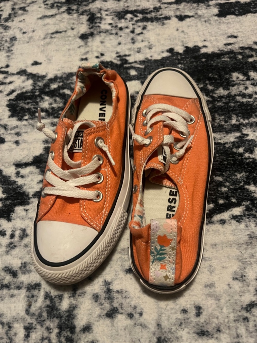 Converse Kids Orange Low Top Canvas Sneakers with Floral Tabs